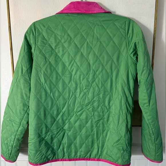 LILY PULITZER Bright Green Quilted Barn Coat Pink Piping Girls Size 16 - Picture 5 of 6